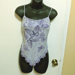 Spring time purple butterfly beaded top